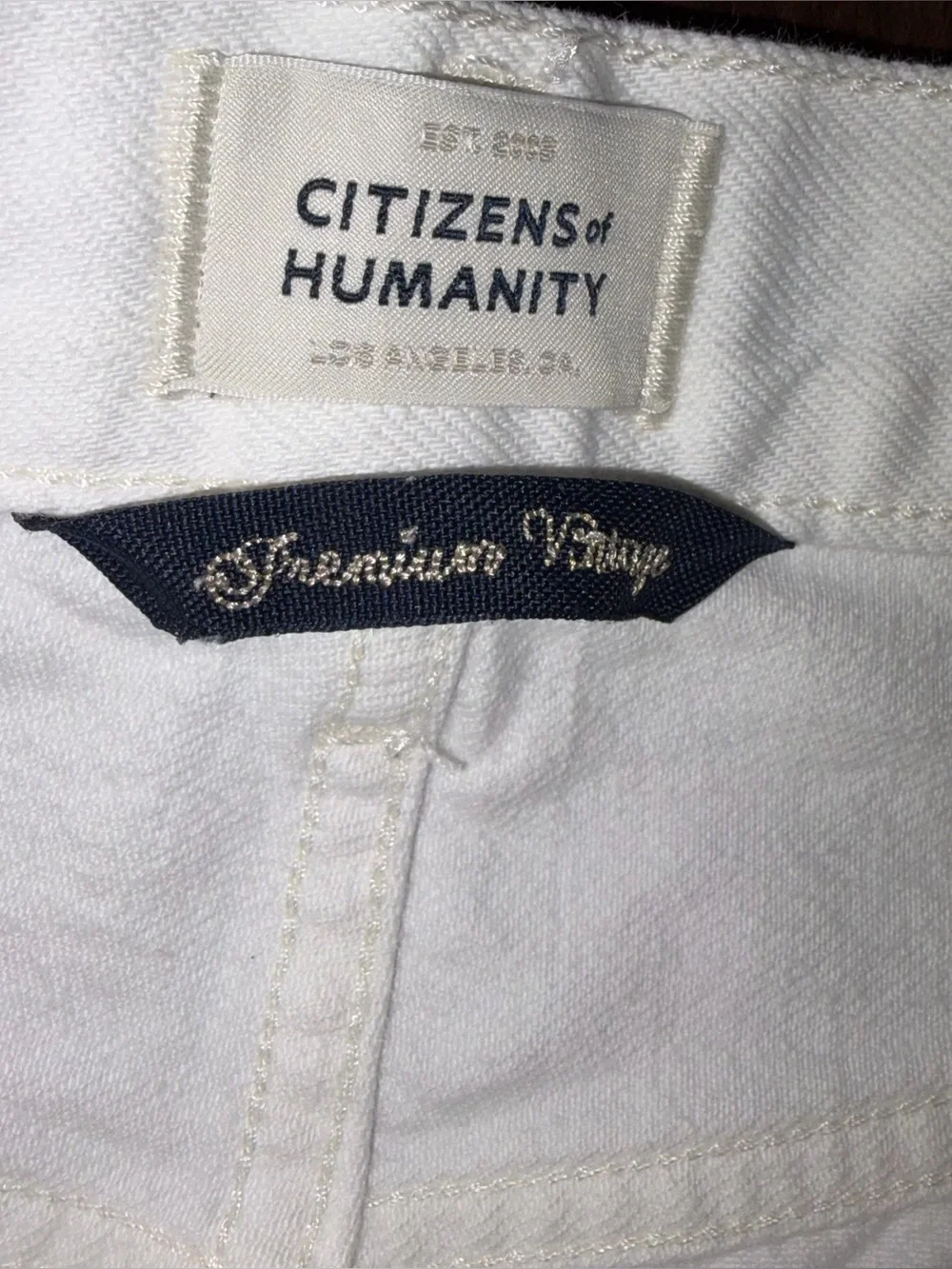 Citizens Of Humanity White Distressed Annabelle Long Frayed Denim Shorts